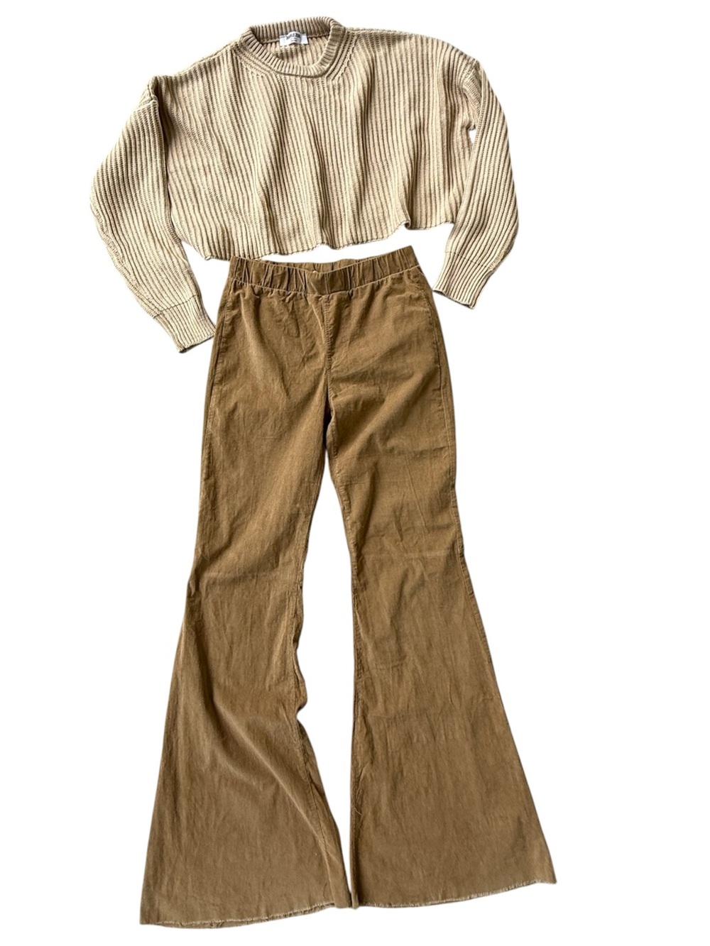 Wishlist Pull-On Stretchy Camel Brown Corduroy Flare Pants Retro 70’s Medium